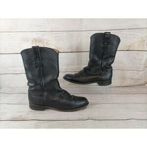 Vintage Justin Roper Cowboy Boots Men’s 7B Black Bullhide Leather 3187 USA